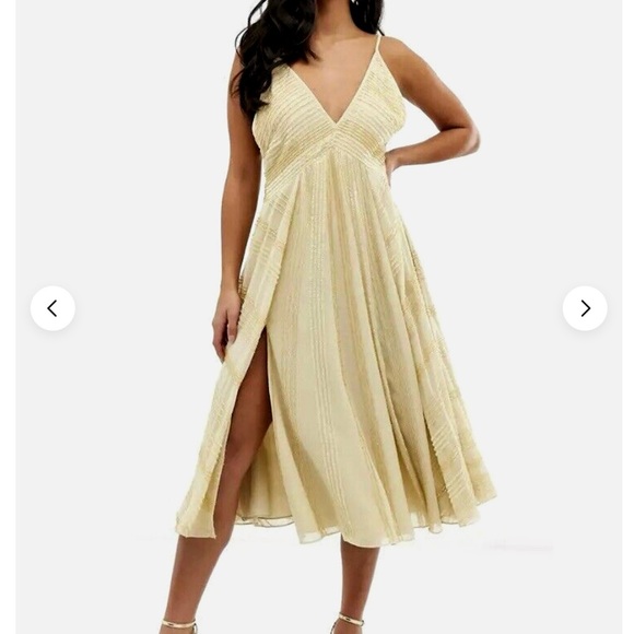 ASOS Ivory Sequined Beaded Backless Cami Midi Dress Size 8 - Picture 8 of 10